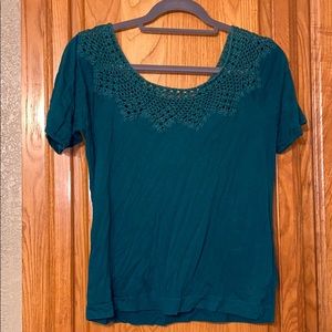 Bohemian style hunter green knit top